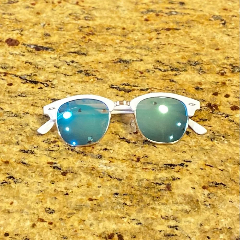 Kids Retro Fashion White Half Frame Flash Mirror Lens Sunglasses Mirrored Shades